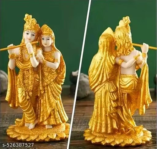 Radha Krishna Decorative Showpiece | Gold-Plated Multicolour Resin Idol for Home & Office Decor | Divine Gift for Family, Friends & Festive Occasions