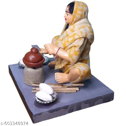 Handmade Krishnanagar Clay Figurine – Bengali Village Woman Making Pithe | Traditional Indian Handicraft Home Décor