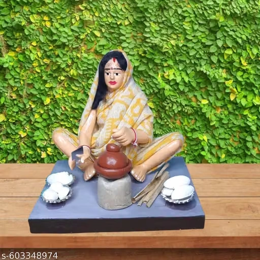 Handmade Krishnanagar Clay Figurine – Bengali Village Woman Making Pithe | Traditional Indian Handicraft Home Décor