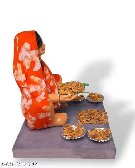Krishnanagar Handmade Clay Figurine | Traditional Bengali Woman Sorting Paddy | Rural Life Miniature Home Décor