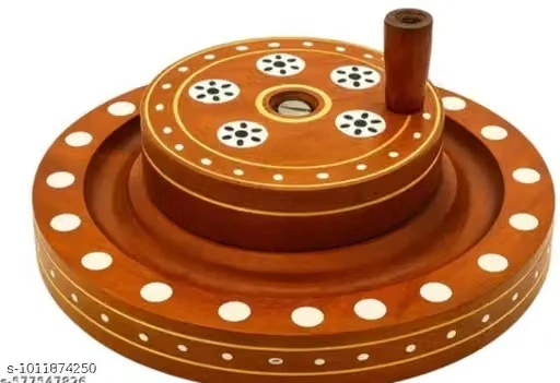Premium Wooden Traditional Chakki Showpiece - Handcrafted Miniature Flour Mill Grindstone for Home Decor, Festive Gifting & Office Desk