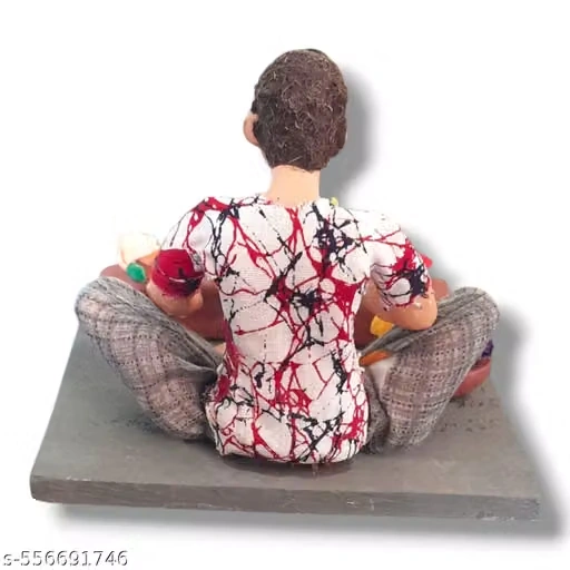 Krishnanagar Handmade Clay Gift & Décor | Basic- Sitting Human Figure Miniature Idol - Flower Seller