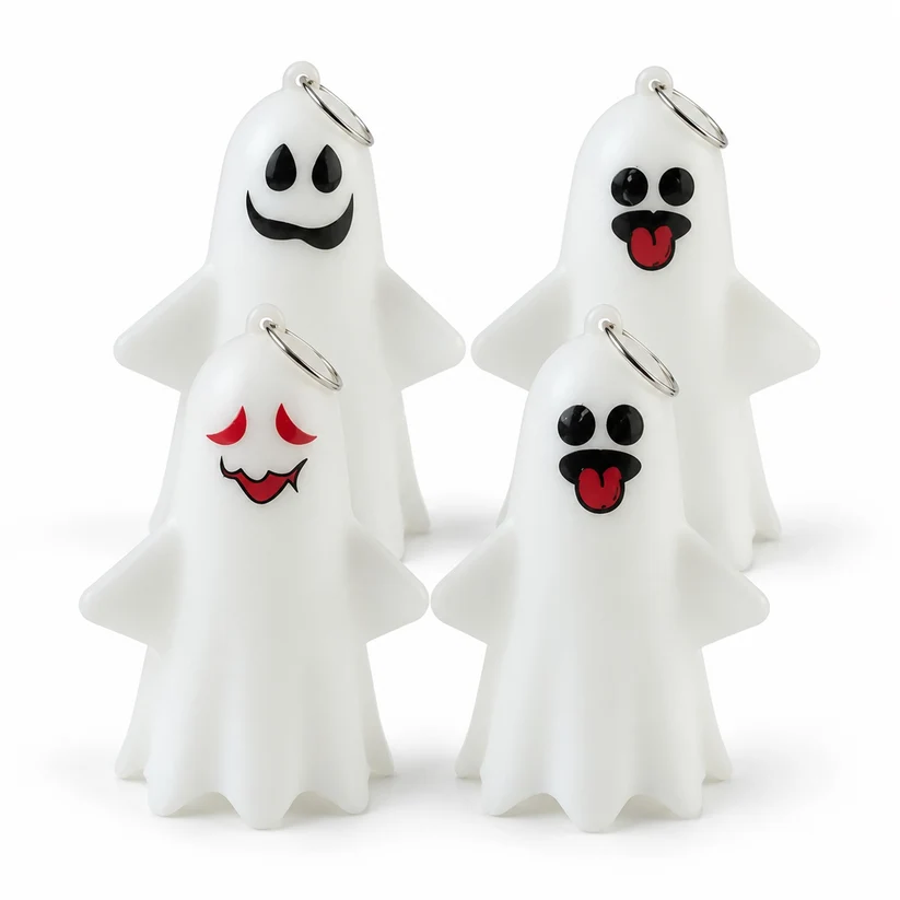 Cute Ghost LED Night Lamps with Hanging Rings, 4-Piece Set for Halloween Decorations, Party Décor & Home Lighting