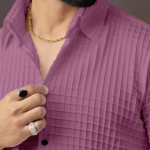 BLUECORP ENTERPRISE Men's Textured Cotton Shirt, Pink, Button-Down Collar, Long Sleeve