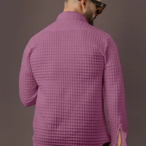 BLUECORP ENTERPRISE Men's Textured Cotton Shirt, Pink, Button-Down Collar, Long Sleeve