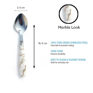 Qawvler Marble Finish Plastic Spoon Set For Dining Table Pack of 6