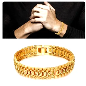 Evordlss Brass Bracelet Three Shades Gold, 20 cm Chain Length, for Men (Pack of 1)