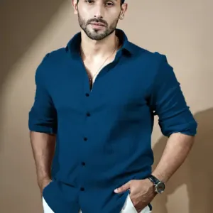 Men's Casual Slim Fit Textured Navy Blue...