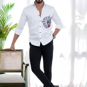 Bluecorp Enterprise Men Cotton Regular Fit Clock Printed Casual Shirt