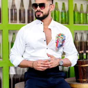 Bluecorp Enterprise Men Cotton Regular Fit Lion Printed Casual Shirt