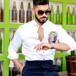 Bluecorp Enterprise Men Cotton Regular Fit Lion Printed Casual Shirt