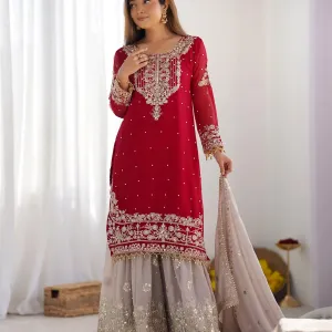 New Red Georgette Sharara Suit Ethnic We...