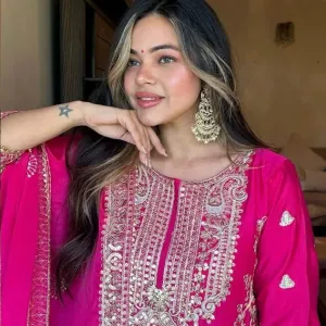 designer pink chinon pakistani straight suit for women