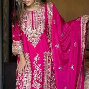 designer pink chinon pakistani straight suit for women