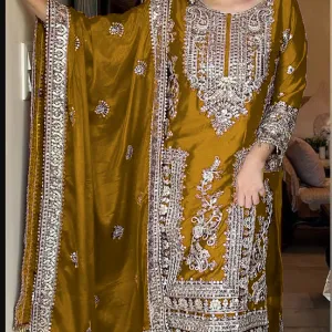 designer yellow chinon pakistani straigh...