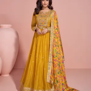 Yellow Chinon Anarkali Summer Special Pa...