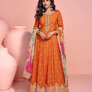 Orange Chinon Anarkali Summer Special Et...