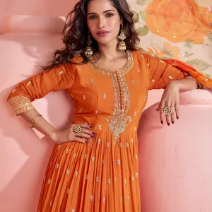 Orange Chinon Anarkali Summer Special Ethnic Look