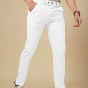 Bluecorp Enterprise Men's Classic White Formal Trousers, Slim Fit Design with Belt Loops and Pockets