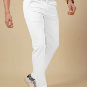 Bluecorp Enterprise Men's Classic White Formal Trousers, Slim Fit Design with Belt Loops and Pockets