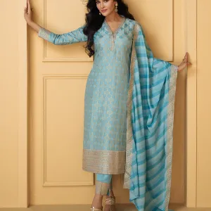 Sky Blue Festival Wear Straight Suit Wom...