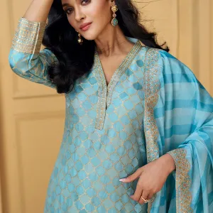 Sky Blue Festival Wear Straight Suit Women Party Ready