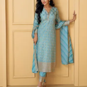 Sky Blue Festival Wear Straight Suit Women Party Ready