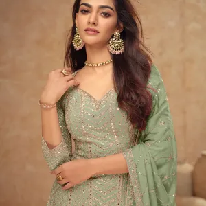 Mint Green Chinon Palazzo Set Trendy Designer Ethnic Wear