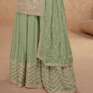 Mint Green Chinon Palazzo Set Trendy Designer Ethnic Wear