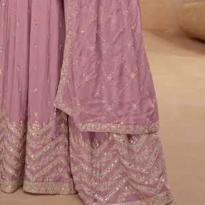 Pink Chinon Palazzo Set Ethnic Fashion Suit for Women