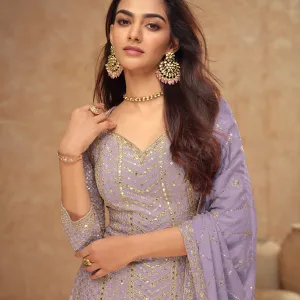 Lavender Chinon Palazzo Set Stylish Designer Ethnic Wear