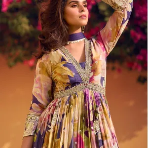 Purple Floral Chinon Anarkali for Women Designer Look