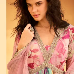 Pink Floral Chinon Anarkali for Women Elegant Ethnic Wear