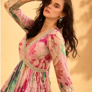 Pink Floral Chinon Anarkali for Women Elegant Ethnic Wear