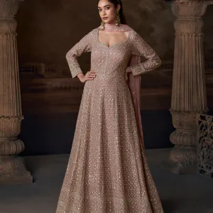 Beige Chinon Anarkali Suit for Women Classic Wedding Wear