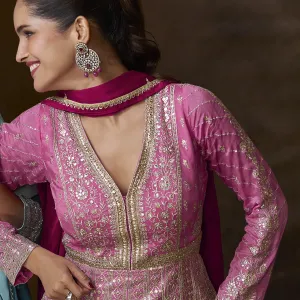 Pink Chinon Anarkali Suit for Women Elegant Wedding Wear