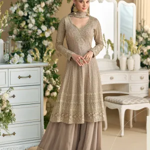 Beige Georgette Peplum Style Designer Su...