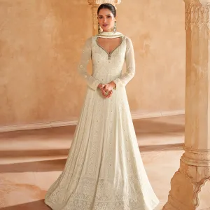White Georgette Wedding Anarkali for Wom...
