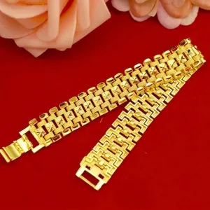 Three Shades Gold Brass American Diamond Gold Plated Bracelet for Men