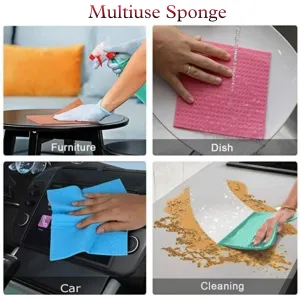 Qawvler Sponge Wipe for Kitchen Reusable Cleaning Sponge Easy to use, Multicolor & Biodegradable (Pack of 5)