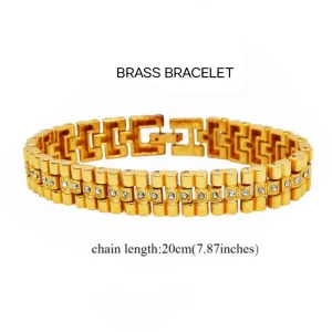 Evordlss Men's Gold-Plated Brass Bracelet for Stylish Modern Stone 20 cm Golden Bracelet (Pack of 1)