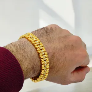 Evordlss Men's Gold-Plated Brass Bracelet for Stylish Modern Stone 20 cm Golden Bracelet (Pack of 1)