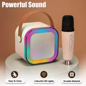 Latest Rechargeable Karaoke Mic with Speaker for Singing | Wireless Mini Portable Bluetooth Speaker with Microphone & LED Lights | Cute Birthday Gift for Kids Musical Toys for Boys, Girls and Adults