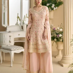 Pink Georgette Peplum Style Suit for Wom...