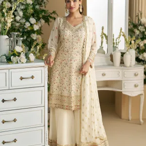 White Georgette Peplum Style Suit for Wo...