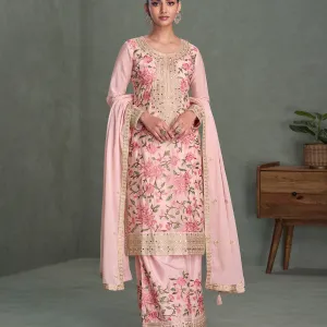 Pink Chinon Long Straight Suit for Women...