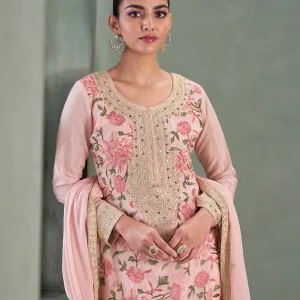Pink Chinon Long Straight Suit for Women Wedding Wear