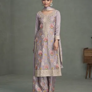 Lilac Chinon Long Straight Suit for Women Wedding Wear