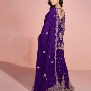 Purple Georgette Heavy Embroidered Sharara Suit for Women