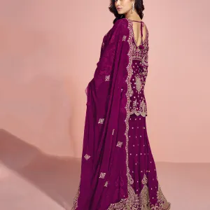 Magenta Georgette Heavy Embroidered Sharara Suit for Women